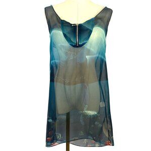Vintage 90s Nicole Miller Medium Sheer Ocean Sea Life Printed Tank Top